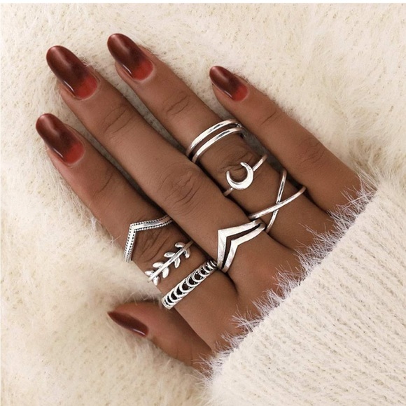 7 Pc Set Silver Bohemian Knuckle Midi Finger Stacking Rings ~ Retro Boho Bundle - Picture 6 of 8